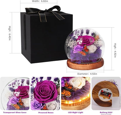 Real Preserved Flowers with LED Lights, Forever Eternal Roses Box, Gifts for Women, Mom, Wife, Girlfriend, Birthday Christmas Day & All Occasions, Home Decor