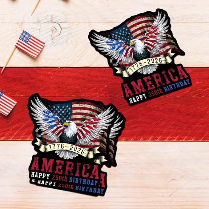HANDICHI Design 5-Pack 5 Inch America 250th Birthday Stickers (1776–2026), Waterproof Patriotic Eagle & Flag Vinyl Decals