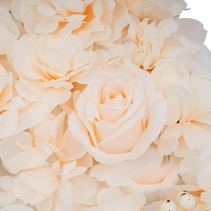 3D Artificial Flower Wall Panels 6 Pack 23.62'' x 15.74'' Silk & Plastic Flower Backdrop, Handmade with Champagne Roses/Hydrangeas/Dahlias, Decor for Wedding Party Home Garden Wall Decorations