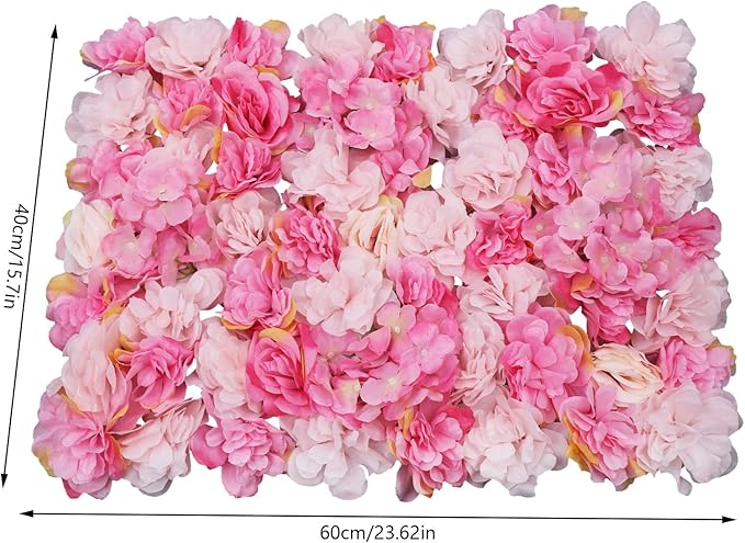 6 Pcs Artificial Flower Wall Panels 60x40cm 3D Flower Background for Wall, Wedding Flower Decorations Wall Silk Rose Panels for Photo Areas, Stage Background Wall(Dahlia + Rose Red Rose)
