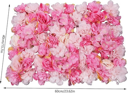 6 Pcs Artificial Flower Wall Panels 60x40cm 3D Flower Background for Wall, Wedding Flower Decorations Wall Silk Rose Panels for Photo Areas, Stage Background Wall(Dahlia + Rose Red Rose)