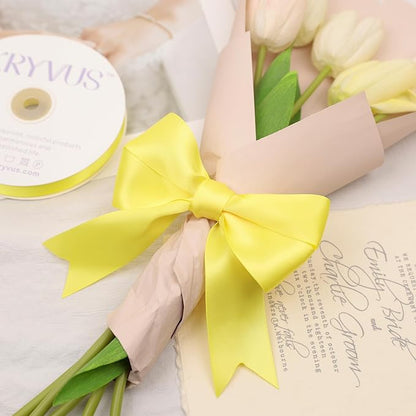 Lemon Yellow Satin Ribbon, Double Faced 1-1/2 Inch X 25 Yards Lemon Yellow Ribbon, Premium Satin Ribbon for Gift Wrapping, Crafts, Hair Bow Making, Sewing, Flower Bouquet, Wedding Party Decor