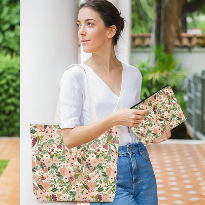 Aesthetic Floral Tote Bag Makeup Bag Flower Decor Gifts for Girls Christmas Shopping Grocery Bags Cosmetic Bags