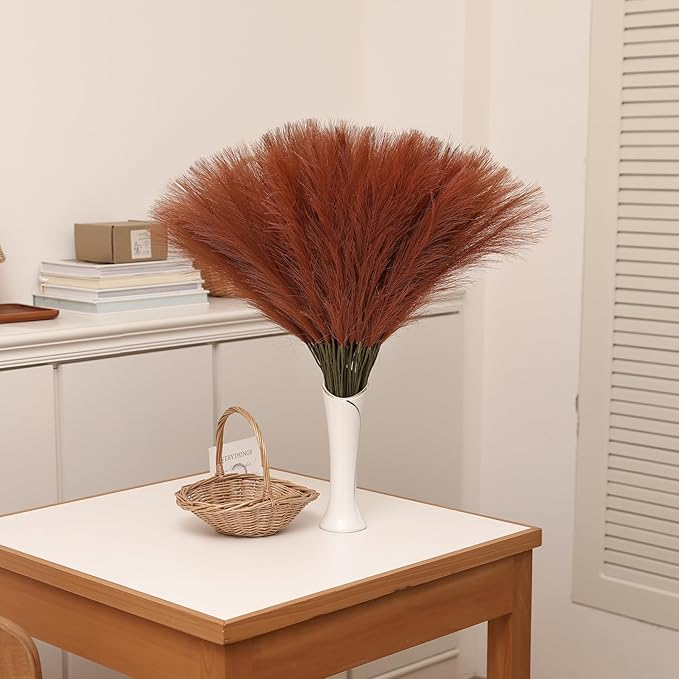 Burnt Orange Pampas Grass - 30pcs 24 Inch Artificial Pampas Grass Decor, Tall Pampas Grass for Floor Vase, Table Centerpieces, Wedding, Party and Fall Decor (Burnt Orange, 30 Pieces)