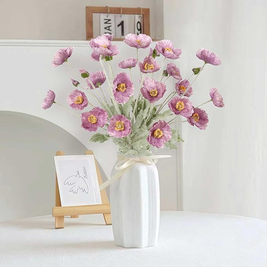 8PCS Purple Poppy Flowers Artificial 22.8" Realistic Faux Silk Poppies Flowers with Stems for Wedding Party Table Centerpiece Home Decor(Purple)