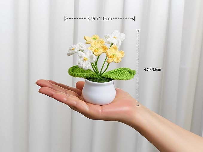 Crochet Flowers Cute Handmade Knitted Potted Flower Plants Gift for Graduation Teacher's Day Birthday Anniversary Valentines Christmas Decor for Desk Car Dashboard Home Room Office Decorations