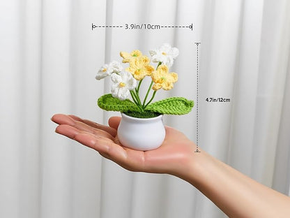 Crochet Flowers Cute Handmade Knitted Potted Flower Plants Gift for Graduation Teacher's Day Birthday Anniversary Valentines Christmas Decor for Desk Car Dashboard Home Room Office Decorations