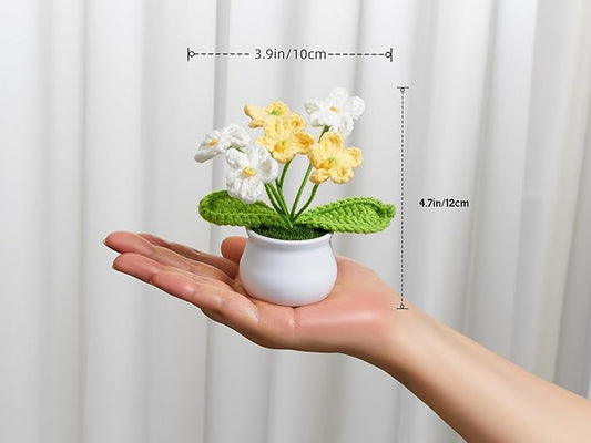 Crochet Flowers Cute Handmade Knitted Potted Flower Plants Gift for Graduation Teacher's Day Birthday Anniversary Valentines Christmas Decor for Desk Car Dashboard Home Room Office Decorations
