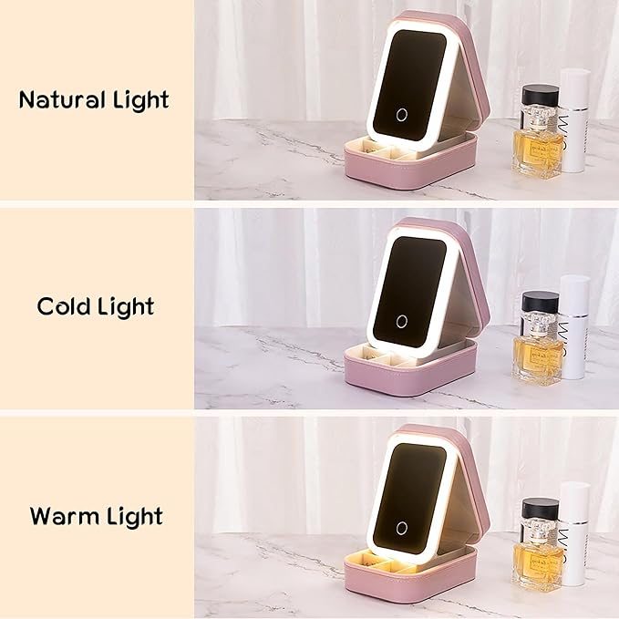callie Personalized Birth Flower Jewelry Box with Mirror & LED 3 Adjustable Light, Custom Name - Travel Makeup Organizer Box, Birthday Christmas Gift for Women Girls