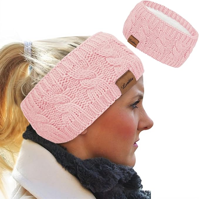 Loritta Womens Ear Warmers Headbands Winter Warm Fuzzy Cable Knit Head Wrap Fleece Lined Gifts