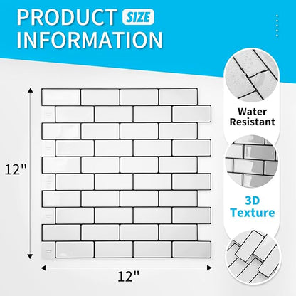 Art3d 10-Sheet Peel and Stick Backsplash Tile for Kitchen - 12”×12” Stick on Wall Tile for Kitchen Bathroom Countertop Living Room, Warm White with Black Grout