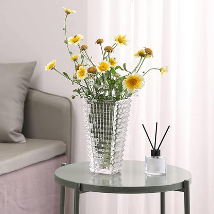 MCMCNCUIU Crystal Vase, Large Crystal Vases for Flowers, Clear Large Flower Vase, Modern Glass Vases for Living Room, Bedroom, Kitchen, Dining Table, Mantle, Wedding, 9 Inches