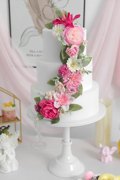 Artificial Flowers Heads Combo Pink Flowers Mix Silk Flowers Dahlia Roses for Graduation Cap DIY Cake Wedding Party Floral Arrangement Table Centerpieces Home Decorations