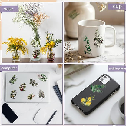 Transparent Flower Stickers for Scrapbooking PET Nature Plant Stickers Floral Stickers Vintage Craft Sticker Colorful Small Flower Sticker for Journaling Scrapbooking Clear Flower Decals(Style B)