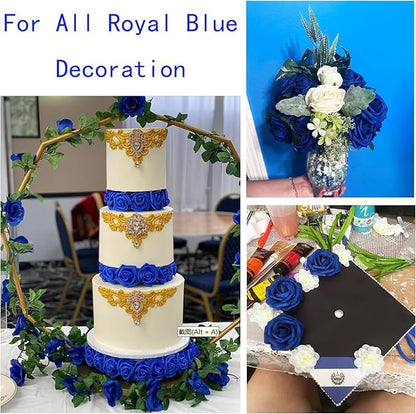 Royal Blue Roses Artificial Flowers (Near Navy Blue) 50 PCS, Fake Rose Flower Heads Flowers with Stem for DIY Bouquets Wedding Decorations Centerpieces Arrangements Party Home Decor