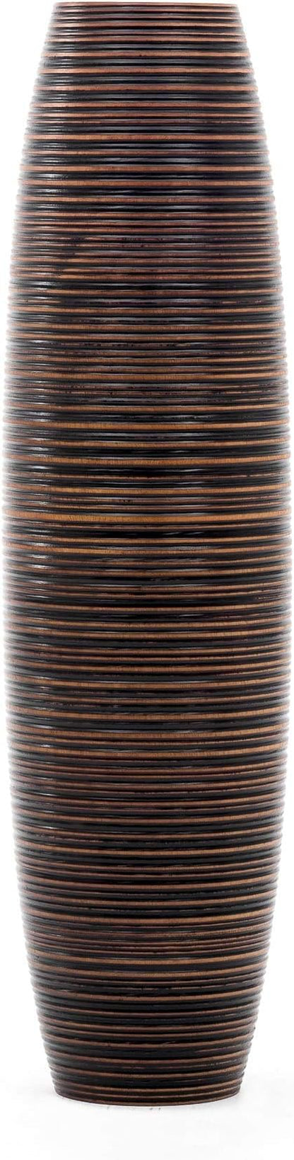 Leewadee Large Brown Home Decor Floor Vase - Wooden 26 inch Tall Farmhouse Decor Flower Holder for Fake Plant and Pampas Grass