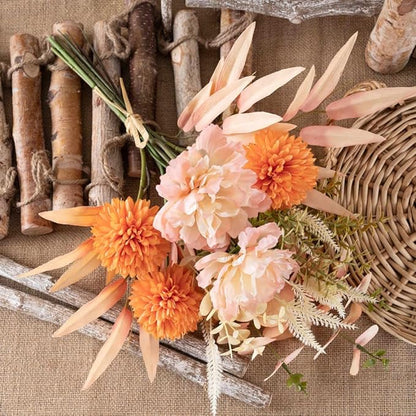 KIRIFLY Artificial Fake Flowers Plants Silk Flower Arrangements Wedding Bouquets Decorations Plastic Floral Table Centerpieces for Home Kitchen Garden Party Décor (Pink Orange)