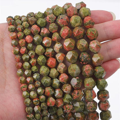 Faceted Natural Unakite Stone Round Beads 10mm 36cm/Strand for Jewelry Making