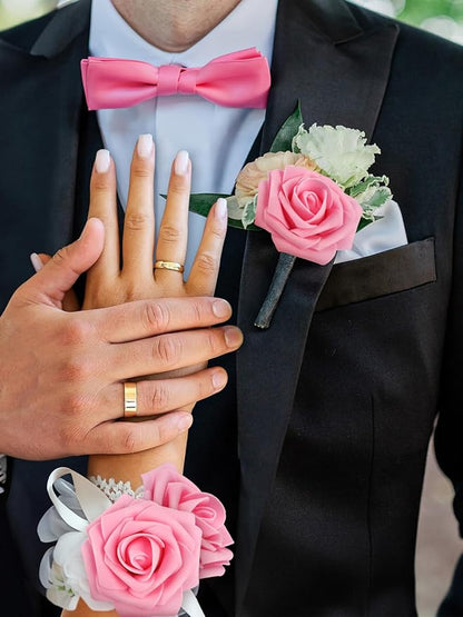 MACTING Artificial Flowers 30PCS Pink Fake Flowers with Stem Real Touch Soft Foam Roses for Valentines Day Gifts Wedding Bouquet Table Centerpieces Party Bridal Shower Birthday Home Spring Decorations