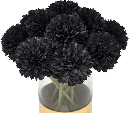 10Pcs Artificial Fake Flower Plants Silk Chrysanthemum Ball Hydrangea Arrangements Wedding Bouquets Decor Home Kitchen Garden Party Table Floral Centerpieces DIY (Black)