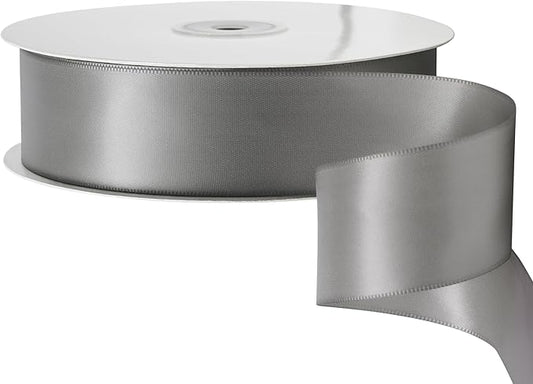 LIUYAXI Silver Stain Ribbon, 1-1/2" X Continuous 50 Yards, Double Faced Fabric Ribbon Perfect for Gift Wrapping Wedding Birthday Party Chair Sash Christmas Hair Floral Craft Sewing