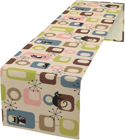 Mid Century Modern Black Cat Table Runner,Table Runners for Kitchen Dining Modern Tables Decor Decoration for Kitchen Family Dinner Table Holiday Party Farmhouse 13 x 70 Inch Pink