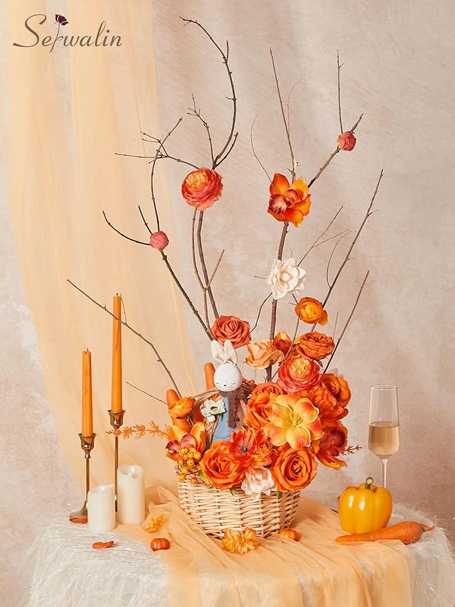 Serwalin Artificial Fall Flowers, Silk Fake Flowers Orange Cake Flowers for DIY Wedding Bridal Bouquet Table Centerpieces Floral Arrangement Fall Home Decor