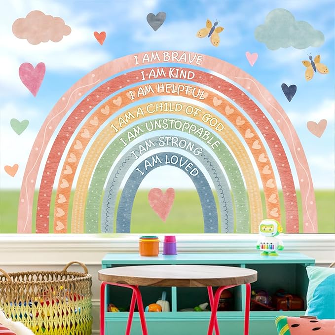 Large Rainbow Window Stickers Kids Inspirational Window Decals Peel and Stick Double Sided Rainbow Window Clings Anti Collision Motivational Window Decals for Nursery Playroom Classroom Bedroom Decor