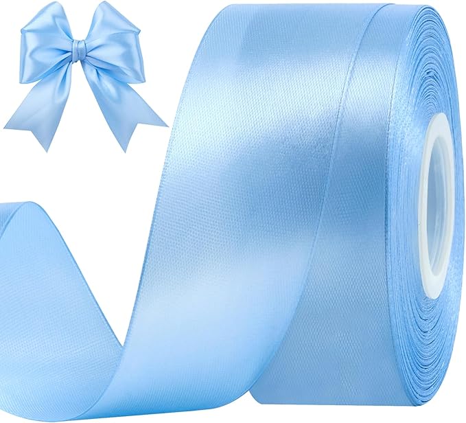 1-1/2 Inches 50 Yards Sky Blue Satin Ribbon, Solid Fabric Ribbon Roll for Flower Bouquets, Gift Wrapping, Wedding, Handmade Crafts