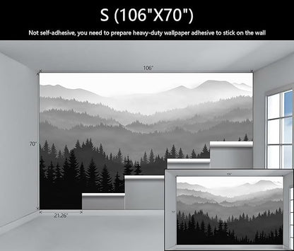 WFBHUA-Black and White Forest Mountain Wallpaper Gray Woodland Nature Landscape Wall Paper Mural for Bedroom Living Room(Not Peel and Stick)