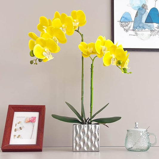 Artificial Orchids Silver Vases Orchids Artificial Flowers Yellow Orchid Height 20 inches