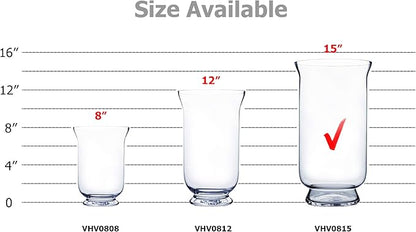 WGV Unique Bouquet Vase, 8" W, 15" H, Clear Tall Hurricane Glass Candle Holder, Floral Planter Terrarium, Home Wedding Event Decor, 1 Piece (VHV0815)
