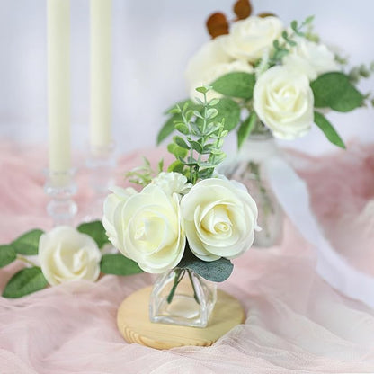 Meldel Artificial Flower 25pcs Real Touch Beige Rose Fake Foam Roses with Stems for DIY Wedding Bouquets Gifts Bridal Shower Faux Floral Centerpieces Arrangements Home Party Tables Decorations