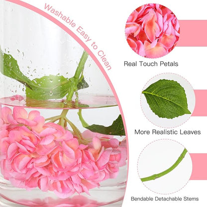 3Pcs Hydrangea Artificial Flowers, 22.44" Real Touch Latex Faux Hydrangea with Long Stems & Leaves for Home Office Decor or Wedding, Party, Centerpieces, Floral Arrangements (Pink)