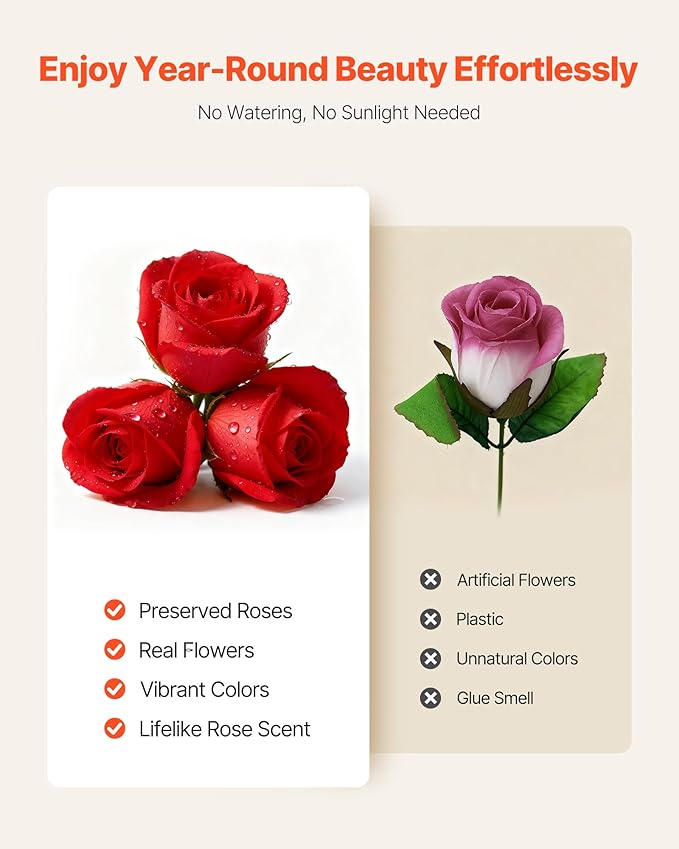 VEVOR Forever Flowers, 27 Preserved Roses in a Box, Eternal Flowers Immortal Bouquet Birthday Present for Delivery Prime Women Her Wife Mothers, Anniversary, Valentine's Day,Christmas, Red