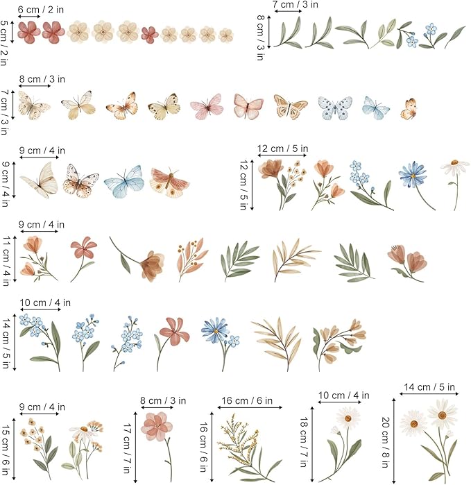 decalmile Boho Flower Wall Decals Watercolor Floral Butterflies Wall Stickers Baby Nursery Girls Bedroom Kids Room Wall Decor