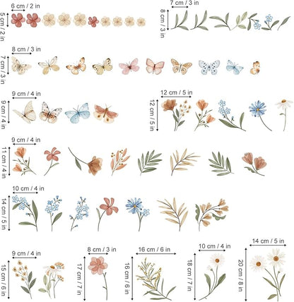 decalmile Boho Flower Wall Decals Watercolor Floral Butterflies Wall Stickers Baby Nursery Girls Bedroom Kids Room Wall Decor