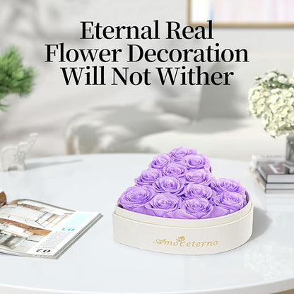 Flower, Forever Roses in A Box, Fresh Flowers, Birthday Gifts for Her, Women, Mom, Girlfriend, Wife, Grandma,Purple Forever Roses