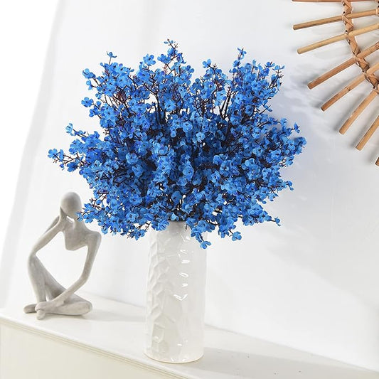 15PCS Artificial Baby Breath Flowers Fake Silk Real Touch DIY Floral Bouquets Decor Wedding Party Decoration Arrangements-Blue