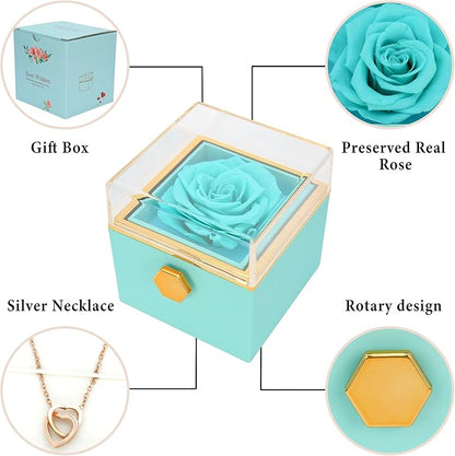 ‌TINGKU Eternal Real Rose Gift Box for Women, Preserved Rose with Customized Name Engraved Heart Necklace, Personalized Romantic Gift for Wife, Girlfriend, Mom, Mother's Day Love Keepsake