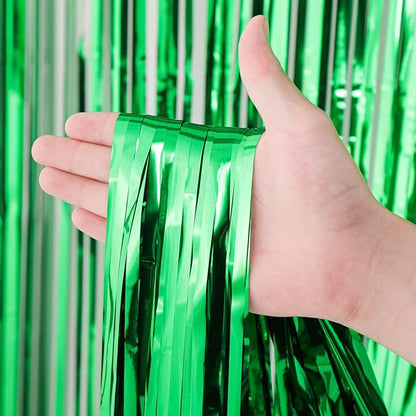 3 Pack 3.3x8.2 Feet Green Foil Fringe Backdrop Curtains, Tinsel Streamers Birthday Party Decorations, Fringe Backdrop for Graduation, Baby Shower, Gender Reveal, Disco Party