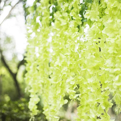 24 Pack Green Wisteria Hanging Flowers Garland, 3.77 Feet Artificial Flower Vines, Fake Wisteria, Artificial Vines Hanging Garland for Backdrop Outdoor Yard Garden Decor