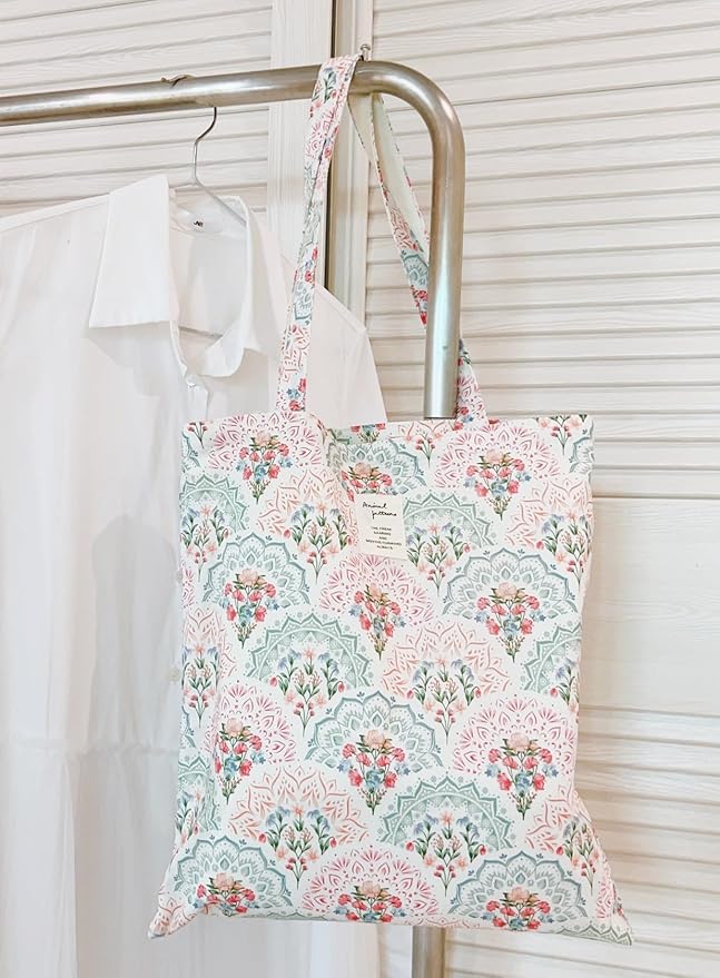 Cotton Canvas Tote Bag Reusable Soft Grocery Cloth Bag Floral Shoulder Bag for Beach Travel Shopping