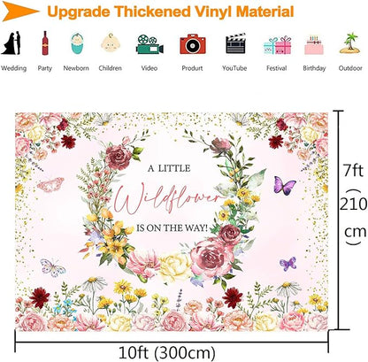 InMemory Wildflower Baby Shower Backdrop Pink Floral Party Decorations for Girl,A Little Wildflower is On The Way Banner Background Wild flower Theme Baby Shower Party Supplies Photoshoot Props 10x7ft