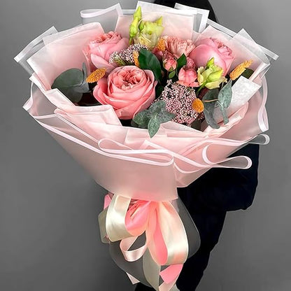 Jutieuo 20 Sheets Pink Flower Wrapping Paper, Waterproof Floral Wrap Pink Edge Bouquet Wrapping Paper Florist Supplies (22.8 x 22.8 inch)