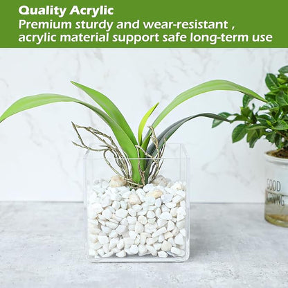 Kamehame Clear Vase 2 Pcs Acrylic Vase, 5"x5"x5" Succulent Pots Planters, Square Cube Vases for Centerpieces, Flower Vase for Home Office Wedding Floral Decor