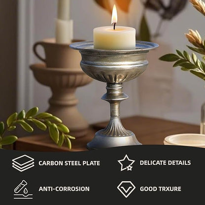 WORTH Silver Color Urn Vases for Centerpieces Set of 2 (Large:8.8" H. x 7.8" Dia. & Small:6.1" H. x 7.8" Dia.), Classic Metal Trumpet Flower Pots for Table, Bowl Vase for Wedding Party Event Home Deco