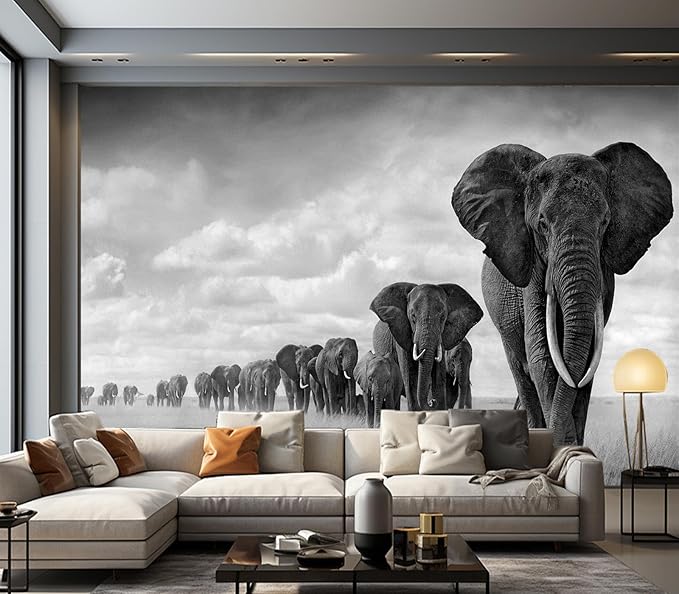 Eierme-A Herd of Elephants Walking on The African Savannah Mural Wallpaper Peel and Stick 90" x 67"