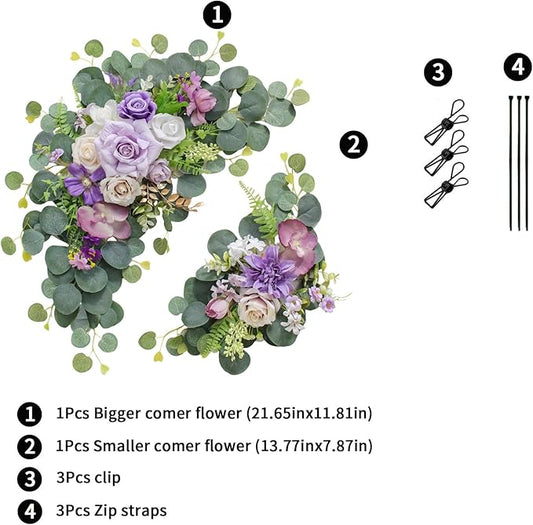 2pcs Wedding Arch Flowers,Wedding Welcome Sign,centerpieces for Tables,Reception Backdrop Table Decorations Welcome Sign (Purple)