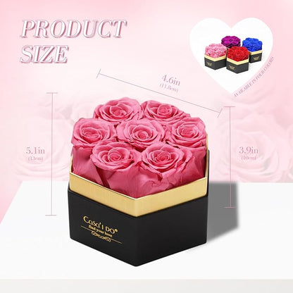 Preserved Roses Flowers for Delivery 7 Pcs, Forever Flores in a Box with Necklace, Eternal Rose Anniversary Birthday Gifts for Women Mom Wife Girlfriend, Rosas for Valentines Christmas, Pink
